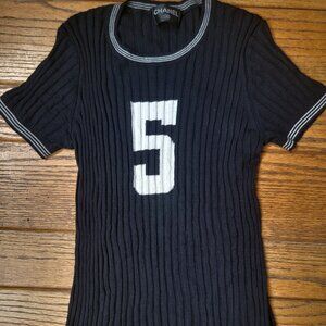 Chanel Ribbed stretch silk Double Side Logo Sweater